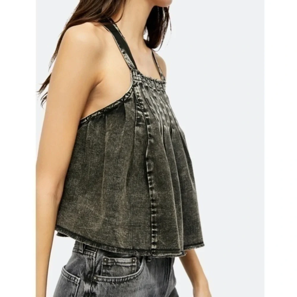 Free People Marina Square Neck Denim Top